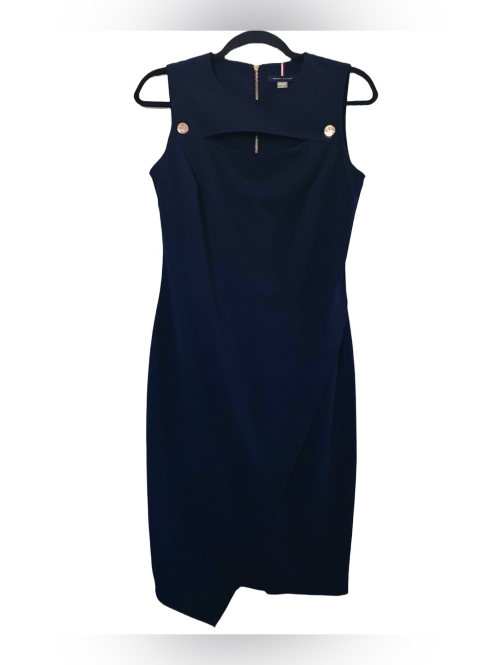 Tommy Hilfiger Navy Sleeveless Midi Scuba Crepe Sheath Dress